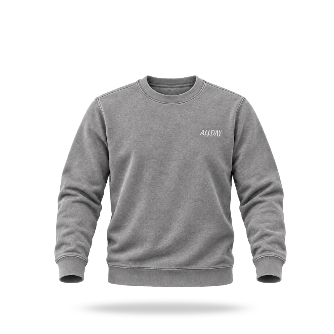 Poleron Gris Acid Wash con Bordado ALLDAY