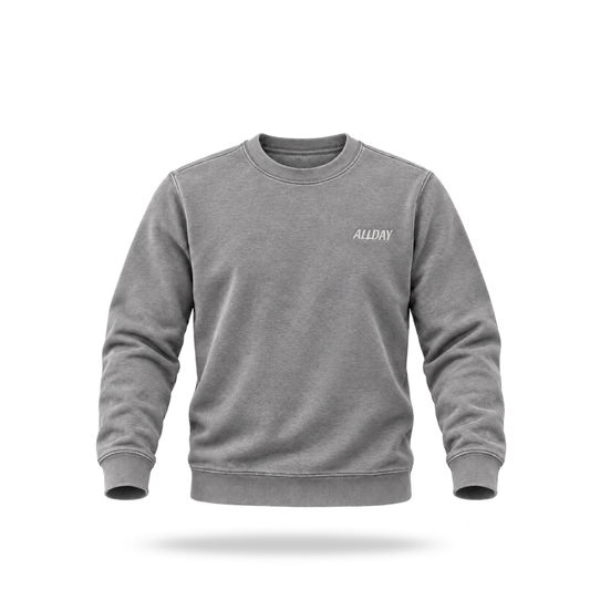Poleron Gris Acid Wash con Bordado ALLDAY