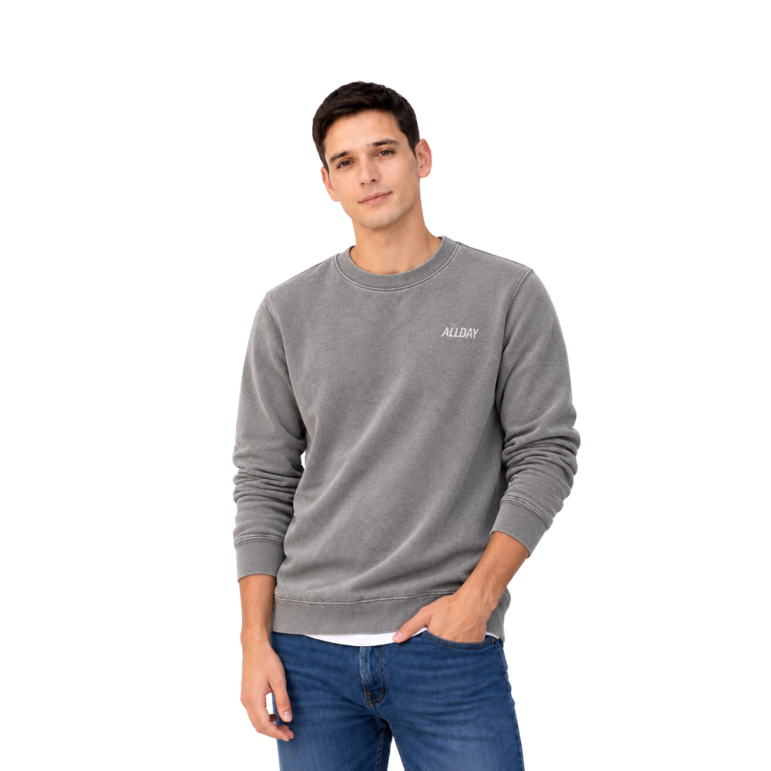 Poleron Gris Acid Wash con Bordado ALLDAY